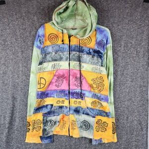 KPC Hoodie Womens L Patchwork Tie Dye Full Zip Boho Hippie Multicolor Good